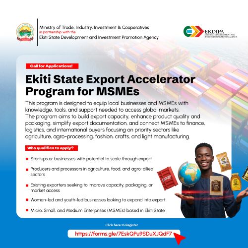 Application Calls: Ekiti State Export Accelerator Program for MSMEs 2025